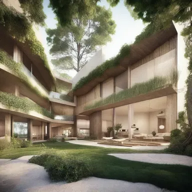 The concept of life principle is reflected in the design of a sustainable and eco-friendly building that harmoniously integrates with its natural surroundings.