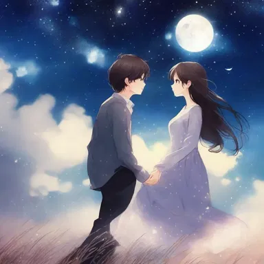 Under the starry sky, they shared an unpremeditated kiss, swept away by their spontaneous passion.