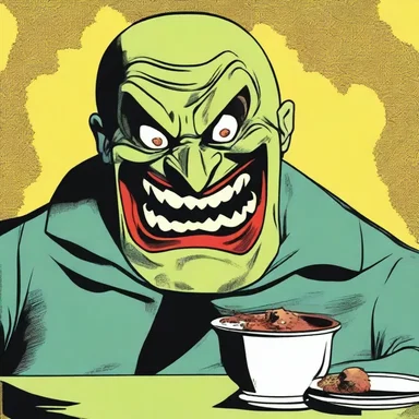 In the comic book, the villain had a grotesque pudding face that terrified the readers.