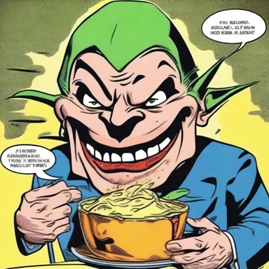 In the comic book, the villain had a grotesque pudding face that terrified the readers.