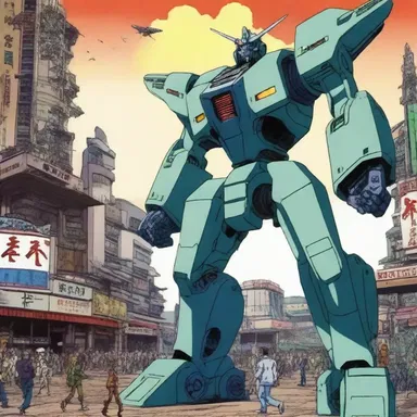 The anime depicted a fictional theater of war where giant robots battled against alien invaders.