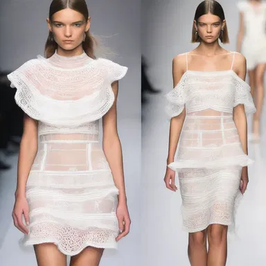 The dress brimmed over with frills and lace, showcasing the latest trend in haute couture.