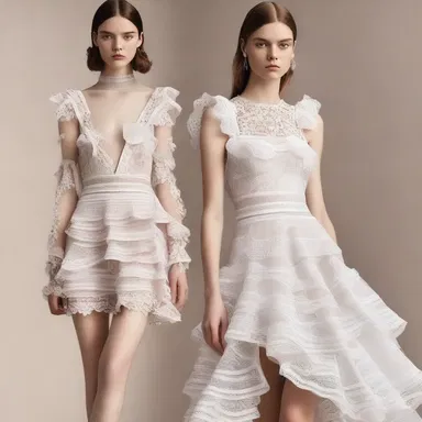 The dress brimmed over with frills and lace, showcasing the latest trend in haute couture.