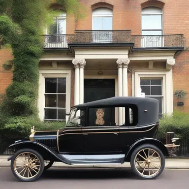 The Victorian-style mansion was adorned with a beautiful hackney carriage at the entrance.