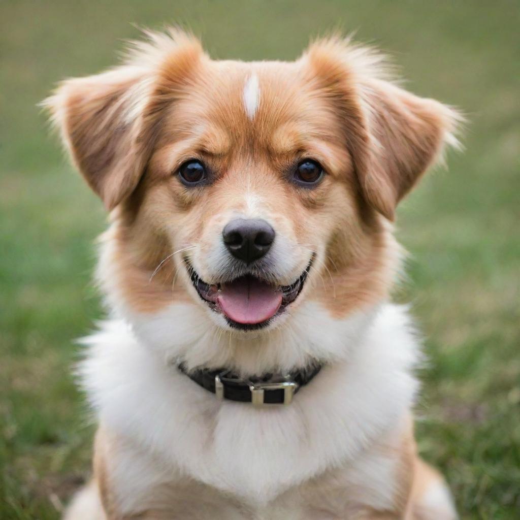 An adorable dog with soft fur, sparkling eyes, and playfully wagging tail