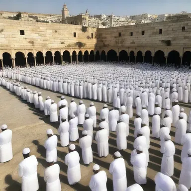 The rows of devout pilgrims stood serried at the holy site, praying in unison.