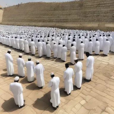 The rows of devout pilgrims stood serried at the holy site, praying in unison.