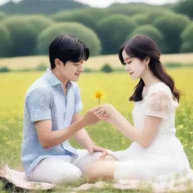 During their romantic picnic, he picked a ray flower from the field and gave it to her as a symbol of his love.