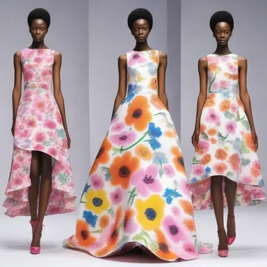 The fashion designer incorporated ray flowers into her latest collection, creating stunning floral patterns on the dresses.
