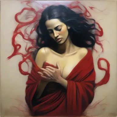 The painting depicted a woman holding an emetic, symbolizing her inner turmoil and desire for release.