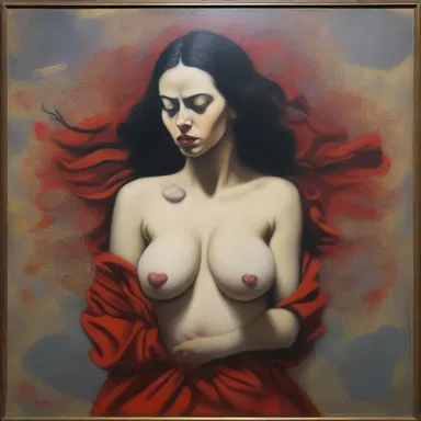The painting depicted a woman holding an emetic, symbolizing her inner turmoil and desire for release.
