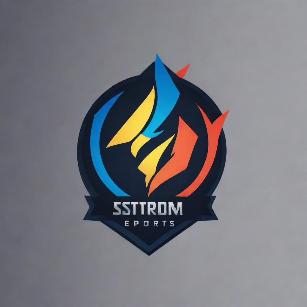 Create an abstract eSports logo for a team named 'Storm eSports'. It should include elements of a storm, digitally stylized in a way that speaks to the eSports culture.