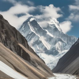 Columns of colossal mountains, dwarfing the Himalayas, that stretch to the sky with peaked caps of pristine snow. A scene of raw, unadulterated grandeur that defies earthly constraints.