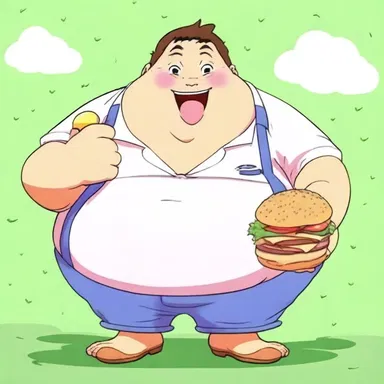 In the anime series, the fat person played a supporting role as the cheerful and food-loving friend of the main character.