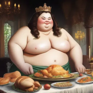 In the fantasy novel, there was a kingdom ruled by a fat person known for their love of feasts and extravagant banquets.