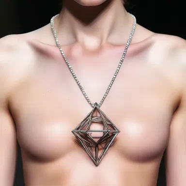 The fashion designer showcased a stunning necklace inspired by the shape of a regular octahedron.