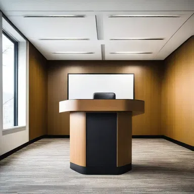 The architect designed a modern and sleek podium for the conference room, giving a contemporary touch to the space.