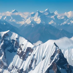 Columns of colossal mountains, dwarfing the Himalayas, that stretch to the sky with peaked caps of pristine snow. A scene of raw, unadulterated grandeur that defies earthly constraints.