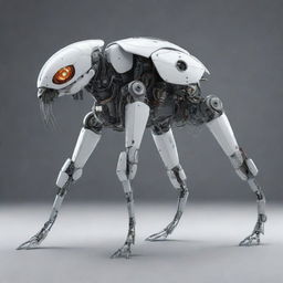 A detailed, high precision rendering of a hybrid robotic creature, utilizing characteristics from various animal species and mechanical parts