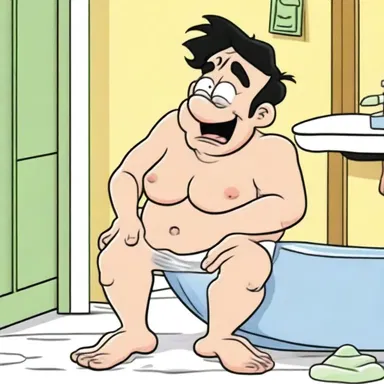 In the cartoon, the character squeezes too much lotion on his hands and slips on the bathroom floor.