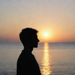 A profile image suitable for Facebook, featuring a calming oceanic backdrop with a silhouette of a person at sunset.