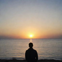 A profile image suitable for Facebook, featuring a calming oceanic backdrop with a silhouette of a person at sunset.