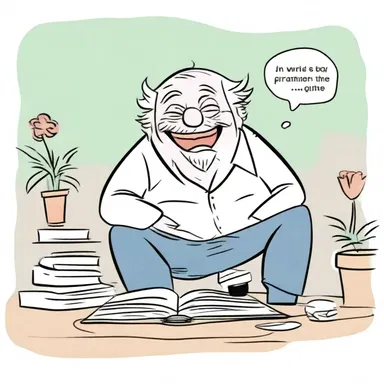 The character laughed mirthfully at the joke in the book, spreading joy to the readers.