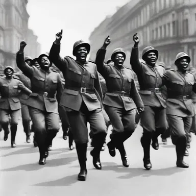 During the victory celebrations after the war, the soldiers danced mirthfully in the streets, rejoicing in their triumph.