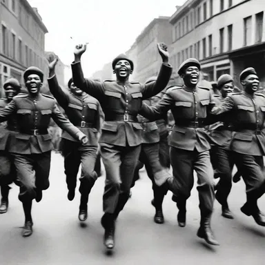 During the victory celebrations after the war, the soldiers danced mirthfully in the streets, rejoicing in their triumph.