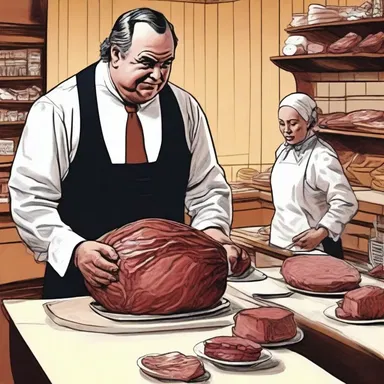 In the novel, the wealthy protagonist orders a mouth-watering rump roast from the finest butcher in town.