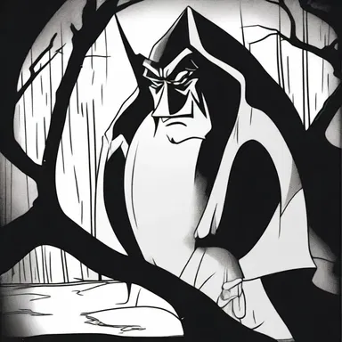 The villain in the cartoon had a murky presence, always lurking in the shadows.