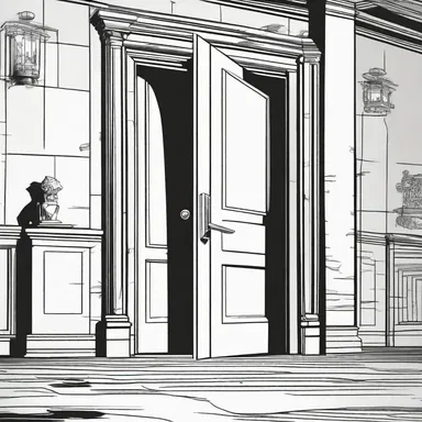 As the villain swung open the creaky door, the squealing sound echoed through the eerie mansion in the comic book.
