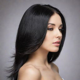 Lustrous black hair gently falling on the shoulders