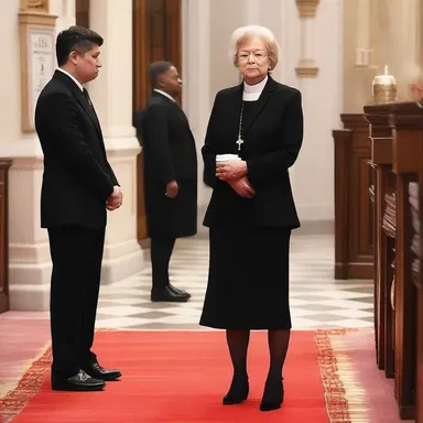 During the prayer service, she walked huffily out of the church, making a scene.
