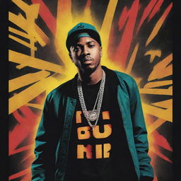 Create a high-energy poster for a rap song titled 'Full Power'. Include elements of urban culture, music symbols, and powerful, dynamic colours to depict the song's energy.