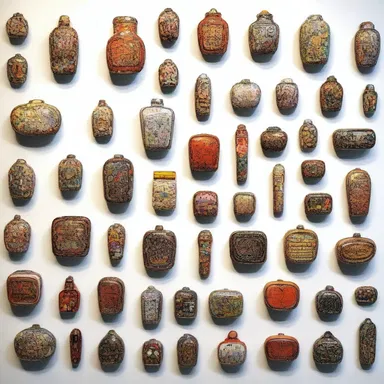 The artist showcased a collection of trinkets in their mixed media artwork, representing consumerism and materialism.