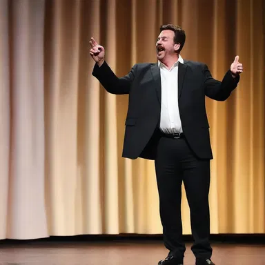 The comedian clamped a funny punchline at the end of his joke, leaving the audience in stitches.