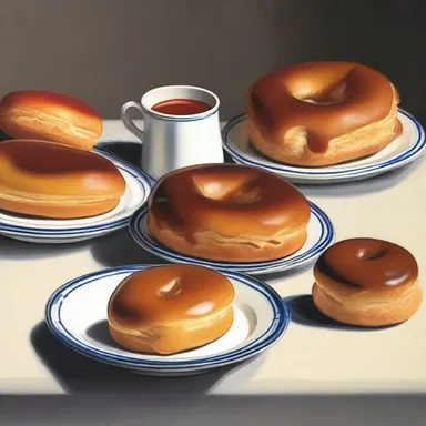 The still-life painting featured a beigel alongside other breakfast pastries, beautifully capturing its glazed and golden appearance.