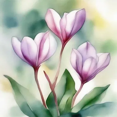 The delicate and elegant form of the cyclamen flowers inspired the artist to create a beautiful watercolor painting.