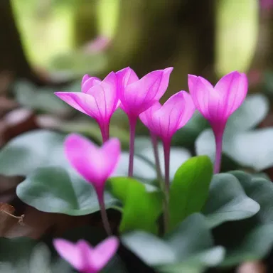 In the enchanted forest, the fairies were delighted to find a hidden grove of cyclamen plants with their mystical silver leaves and vibrant pink flowers.