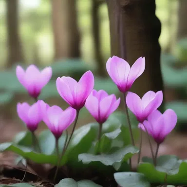 In the enchanted forest, the fairies were delighted to find a hidden grove of cyclamen plants with their mystical silver leaves and vibrant pink flowers.