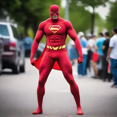 The superhero's costume was a vibrant scarlet-crimson that caught everyone's attention.