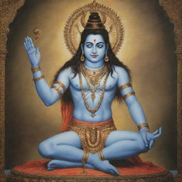 Lord Bholenath (Shiva), depicted in a divine and merciful pose, bestowing blessings upon a weeping boy.