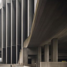 The Brutalist industrial megastructure now seems minuscule nestled within an intensely dark, melancholic expanse. The surroundings heighten in their sullen moodiness, enveloping the scene in a near-tangible cloak of brooding shadow.