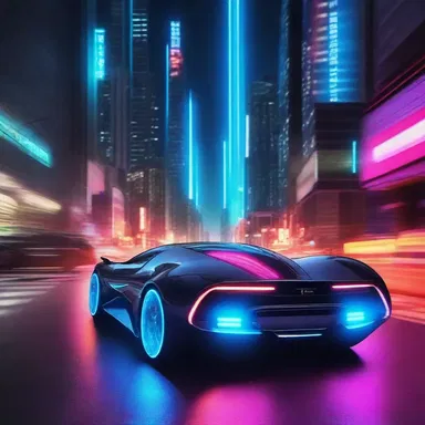 In a futuristic dystopian world, the tail lamps on the flying cars emitted a neon blue light, creating a mesmerizing trail as they zoomed through the night sky.