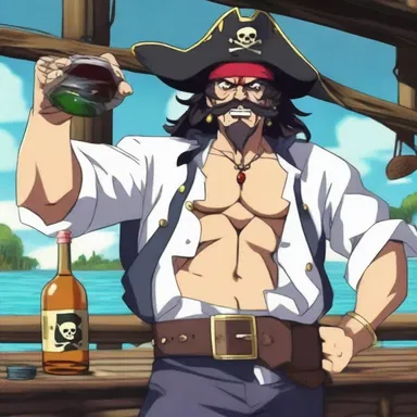 In the anime, the pirate captain often drinks grog to display their untamed and boisterous nature.