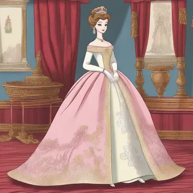 In the cartoon, the princess's gown was depicted with a brocade fabric, highlighting her royal status.
