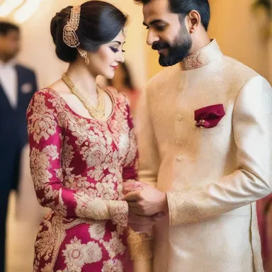The tailor meticulously brocaded intricate floral designs on the couple's wedding attire, adding a touch of romance to their special day.