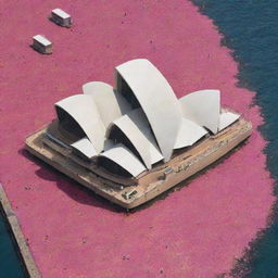 The Sydney Opera House composed entirely of a myriad of colorful flower petals