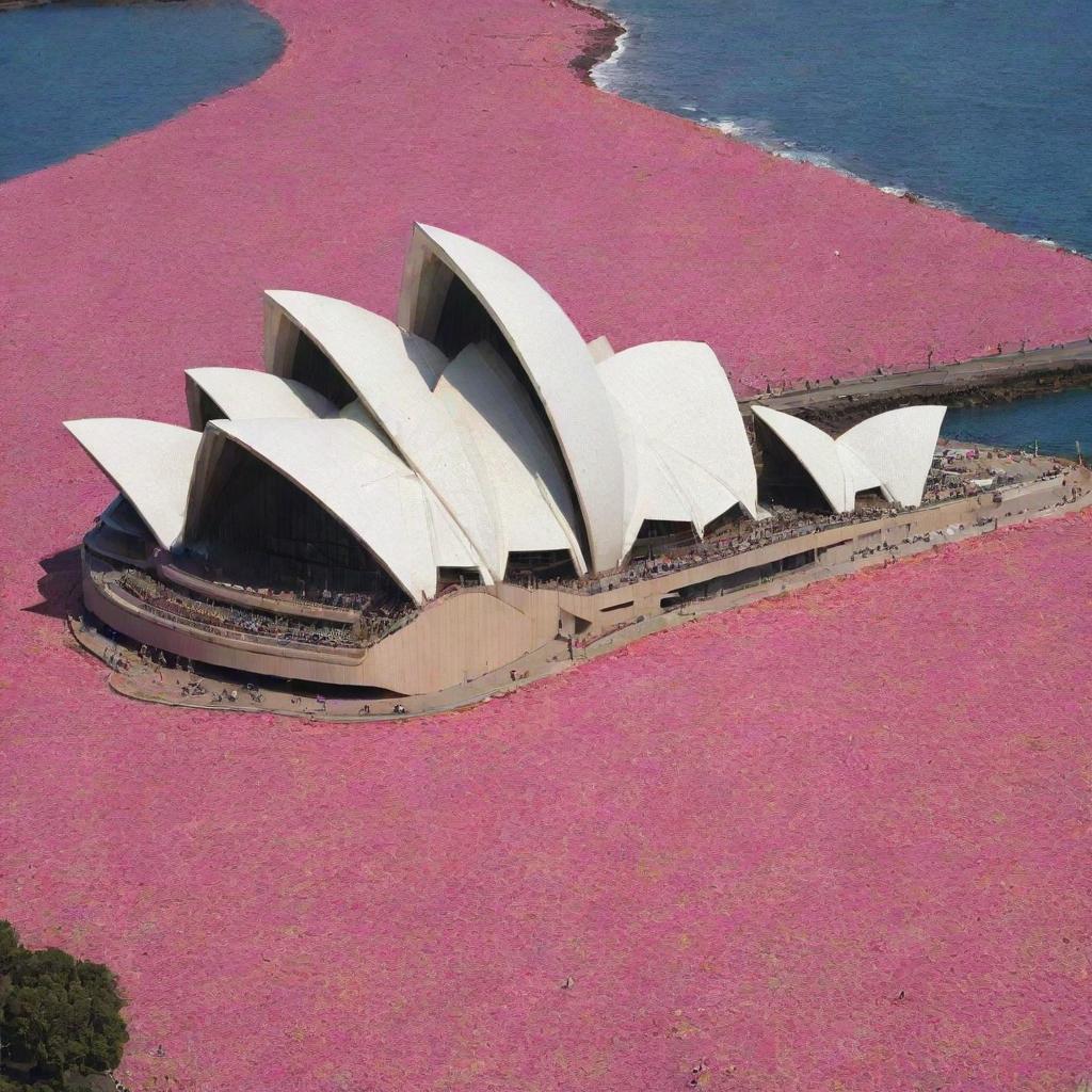 The Sydney Opera House composed entirely of a myriad of colorful flower petals